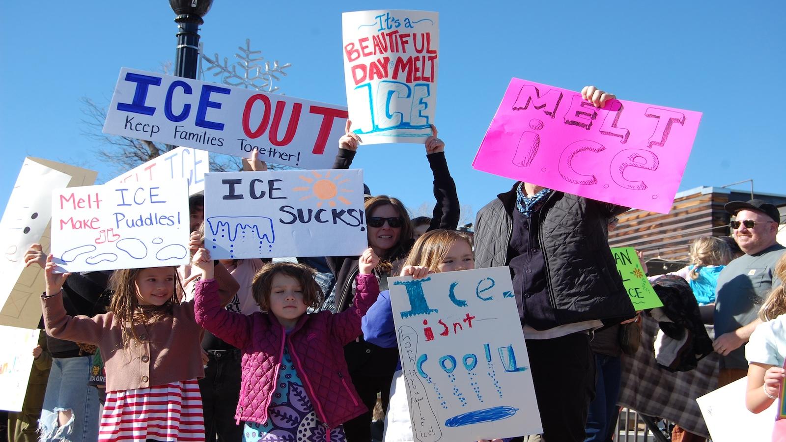 Families gather to protest ICE.
