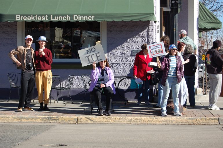 Protest in front of a local restaurant.